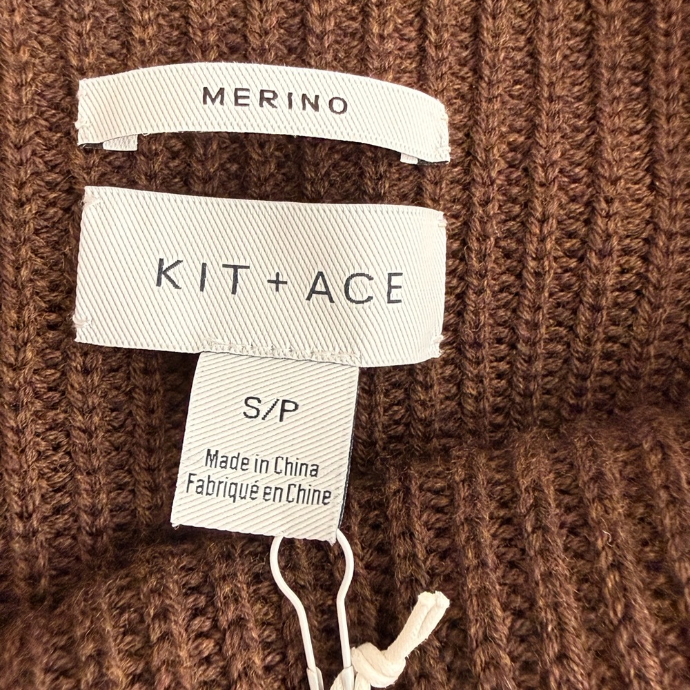 Kit and Ace Merino Wool Grace Sweater Dress Brown Mock Neck Ribbed NWT Small - Picture 2 of 9